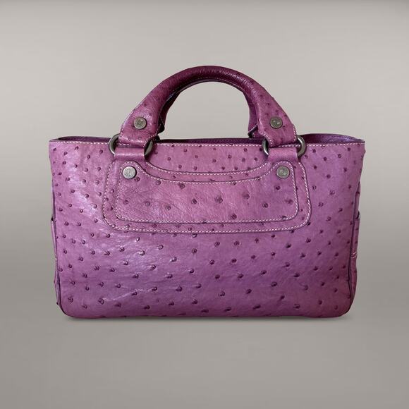 CELINE Michael Kors Boogie Bag Handbag Sd Gm 0097 Exotics Ostrich Purple Italy - Picture 1 of 16